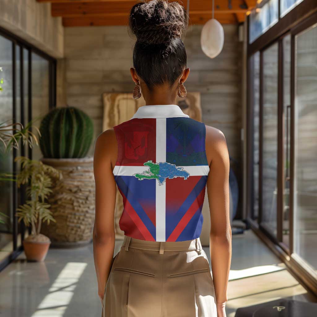 Hispaniola Women Sleeveless Polo Shirt Haiti and Dominican Republic Emblems and Flag Style