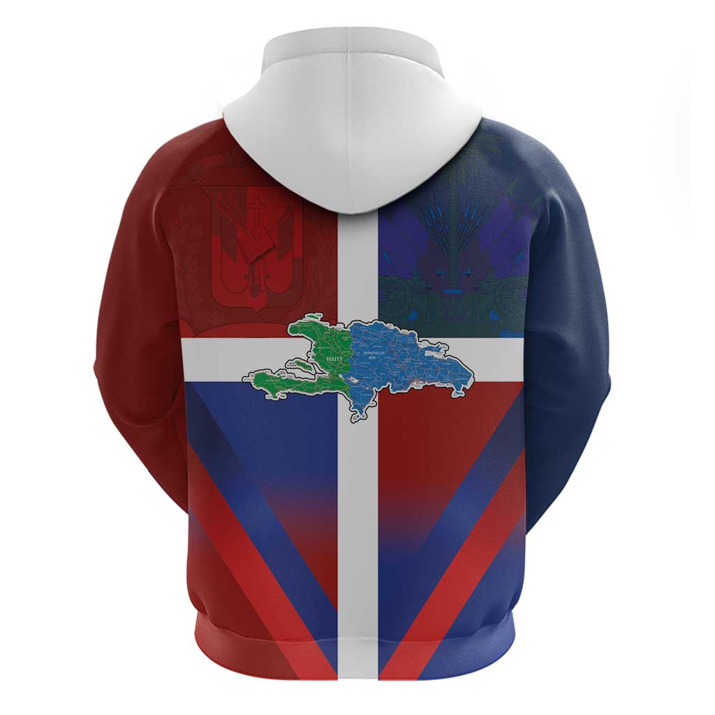 Hispaniola Zip Hoodie Haiti and Dominican Republic Emblems and Flag Style