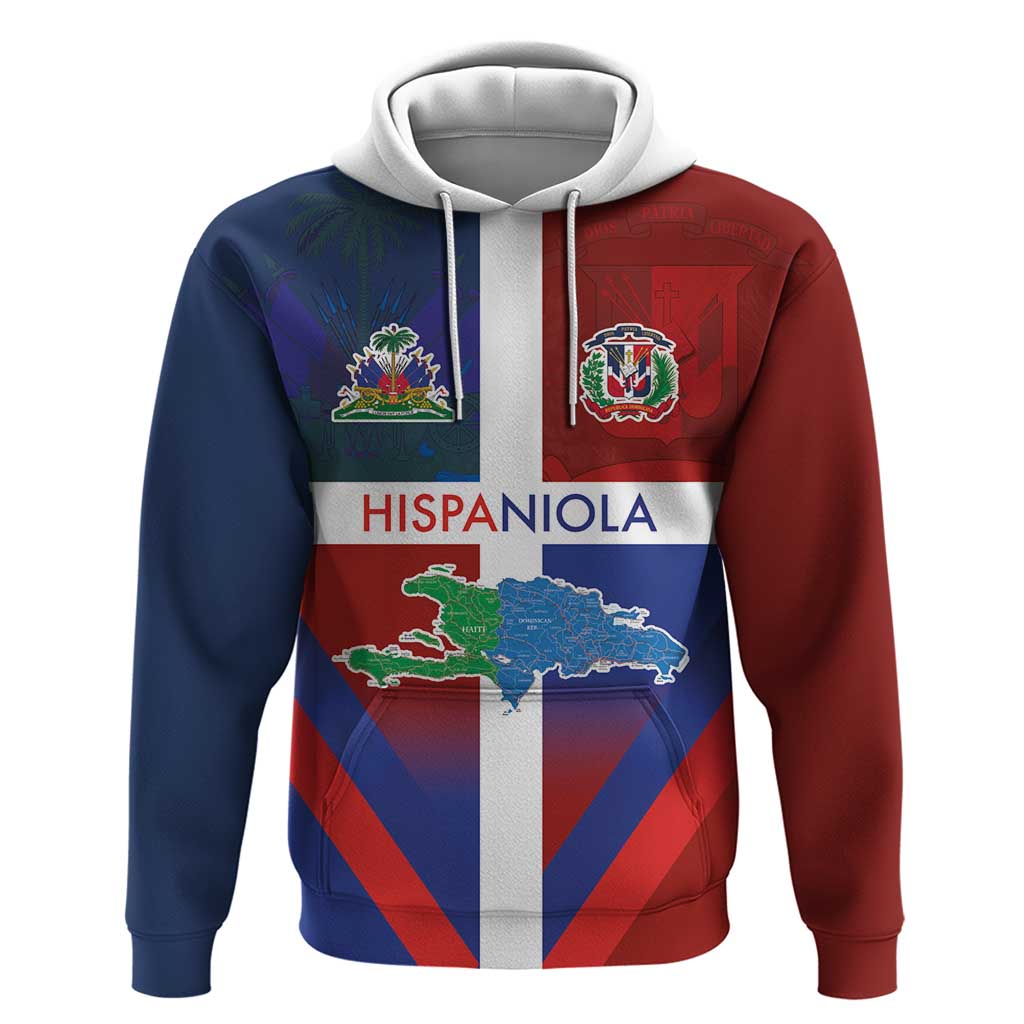 Hispaniola Zip Hoodie Haiti and Dominican Republic Emblems and Flag Style