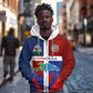 Hispaniola Zip Hoodie Haiti and Dominican Republic Emblems and Flag Style