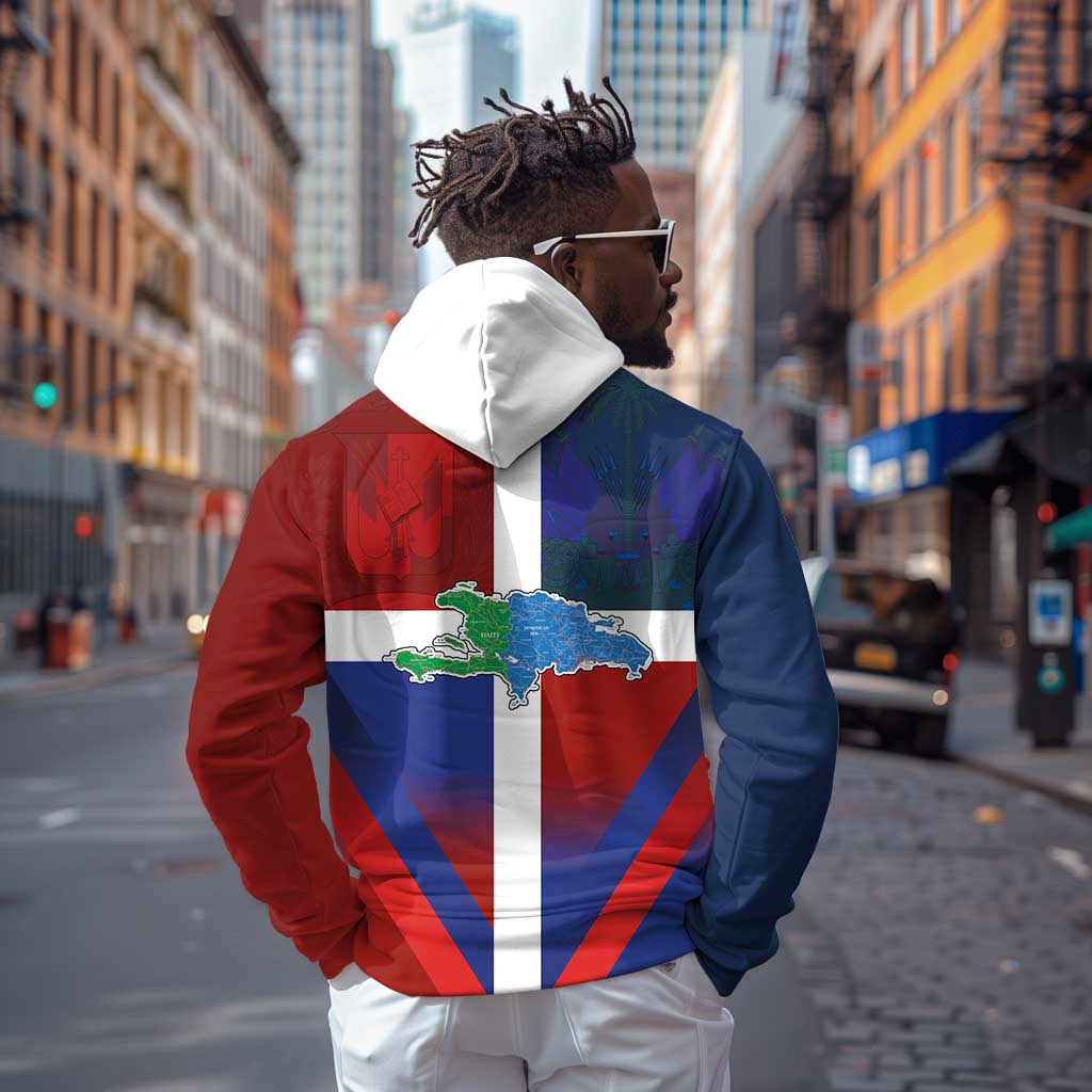 Hispaniola Zip Hoodie Haiti and Dominican Republic Emblems and Flag Style