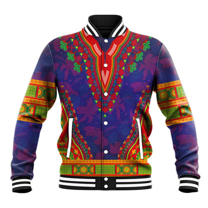 Haiti Baseball Jacket Choeblack Dashiki Style Blue Color