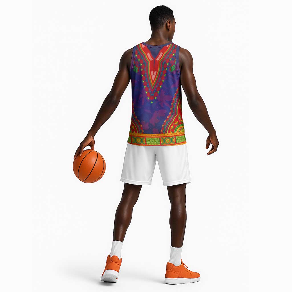 Haiti Basketball Jersey Choeblack Dashiki Style Blue Color - African Pride