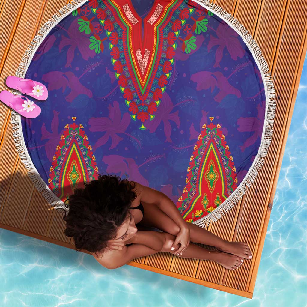 Haiti Beach Blanket Choeblack Dashiki Style Blue Color