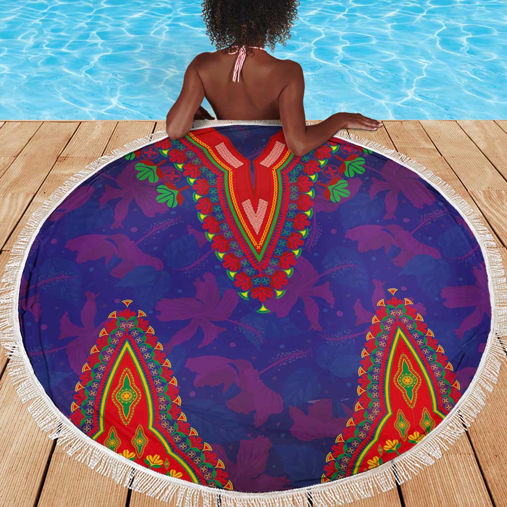 Haiti Beach Blanket Choeblack Dashiki Style Blue Color