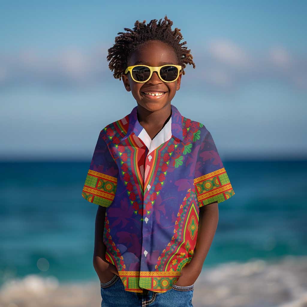Haiti Kid Hawaiian Shirt Choeblack Dashiki Style Blue Color