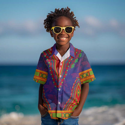 Haiti Kid Hawaiian Shirt Choeblack Dashiki Style Blue Color