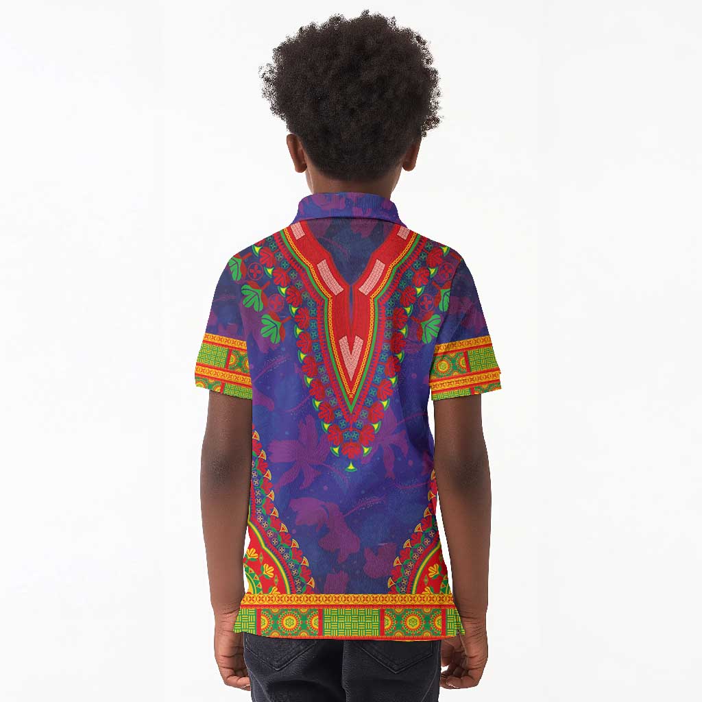 Haiti Kid Polo Shirt Choeblack Dashiki Style Blue Color