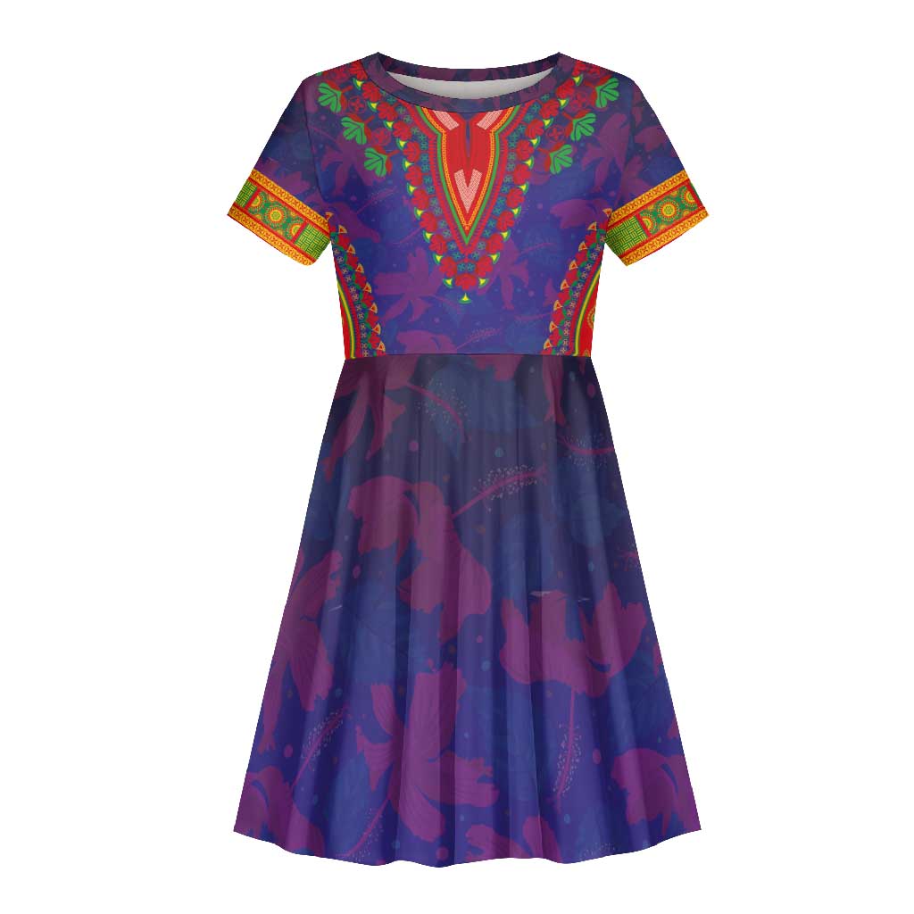 Haiti Kid Short Sleeve Dress Choeblack Dashiki Style Blue Color
