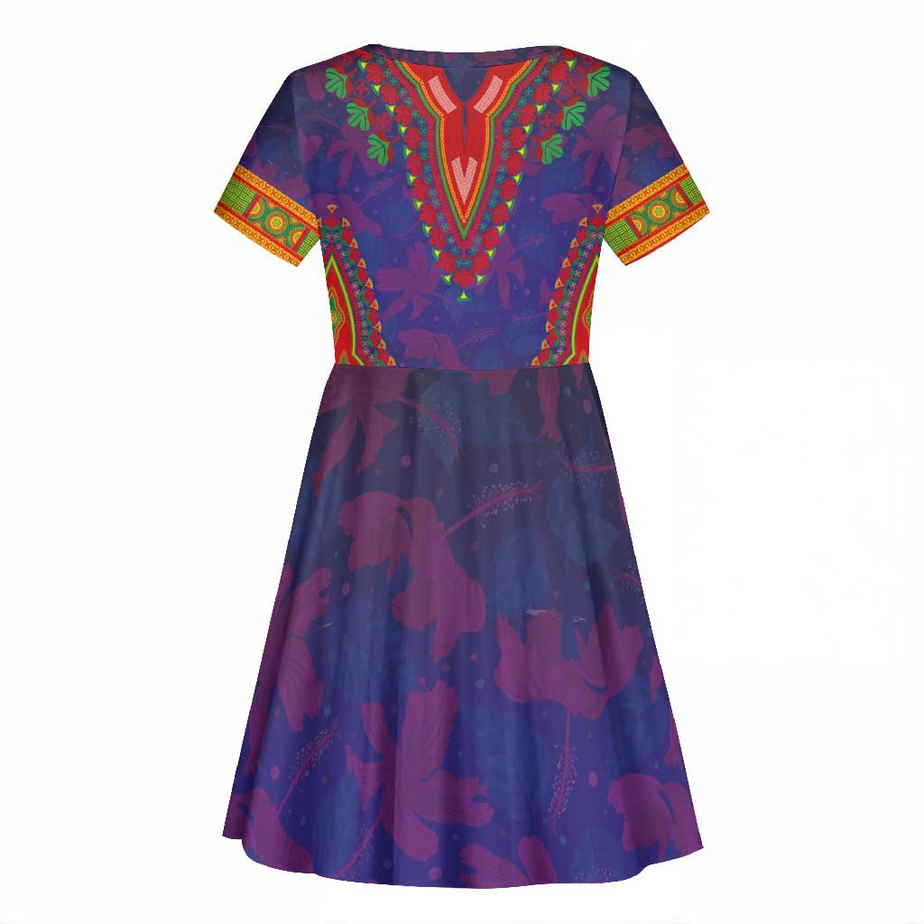 Haiti Kid Short Sleeve Dress Choeblack Dashiki Style Blue Color