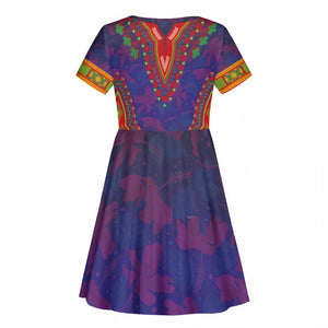 Haiti Kid Short Sleeve Dress Choeblack Dashiki Style Blue Color