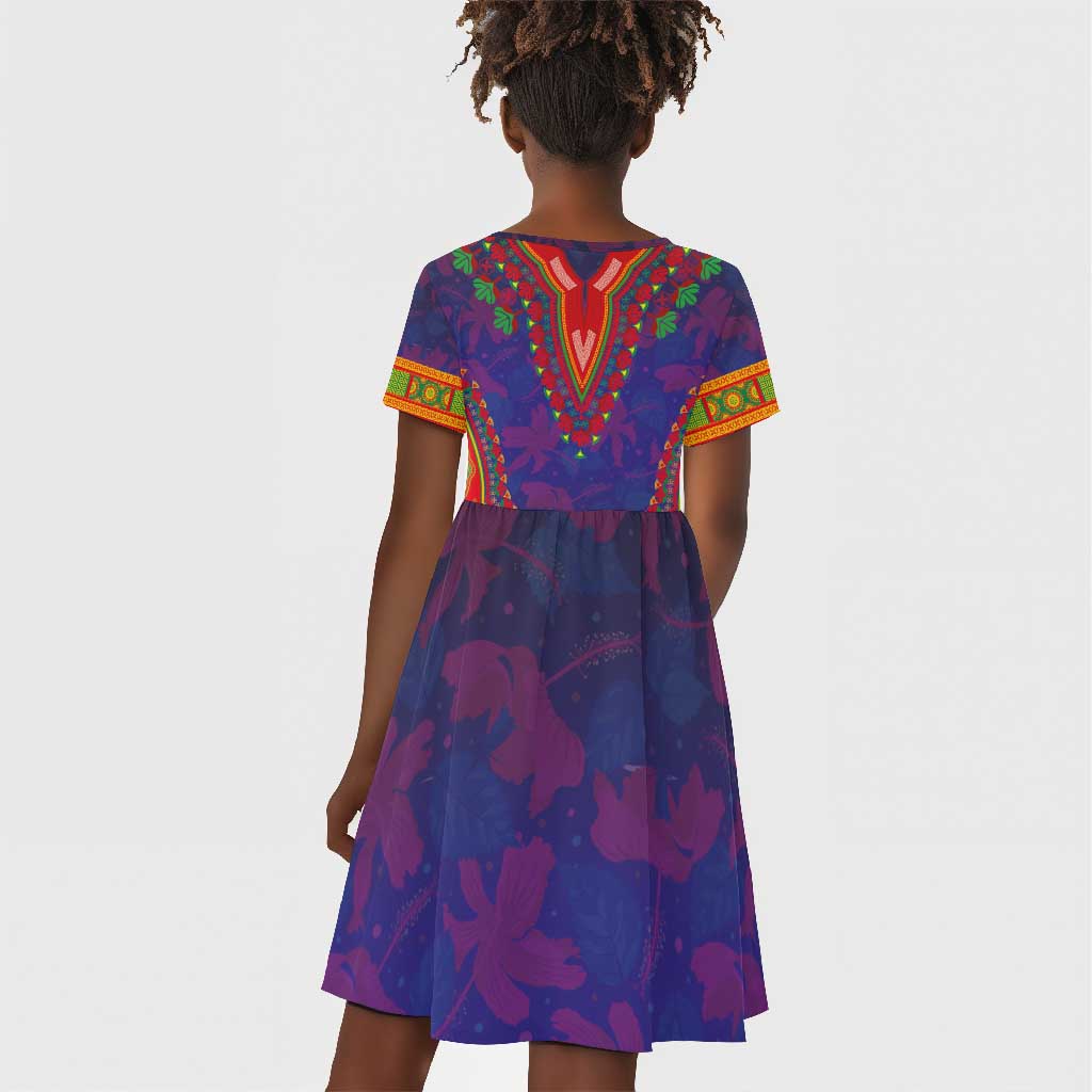 Haiti Kid Short Sleeve Dress Choeblack Dashiki Style Blue Color