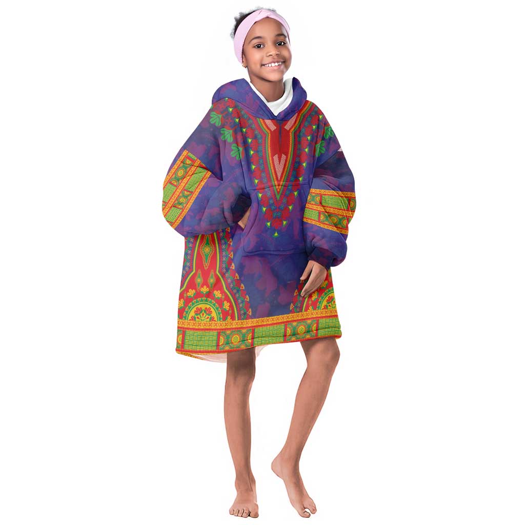 Haiti Kid Wearable Blanket Hoodie Choeblack Dashiki Style Blue Color