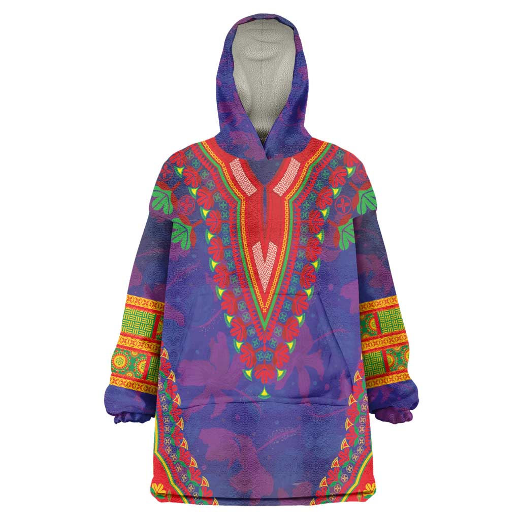 Haiti Kid Wearable Blanket Hoodie Choeblack Dashiki Style Blue Color