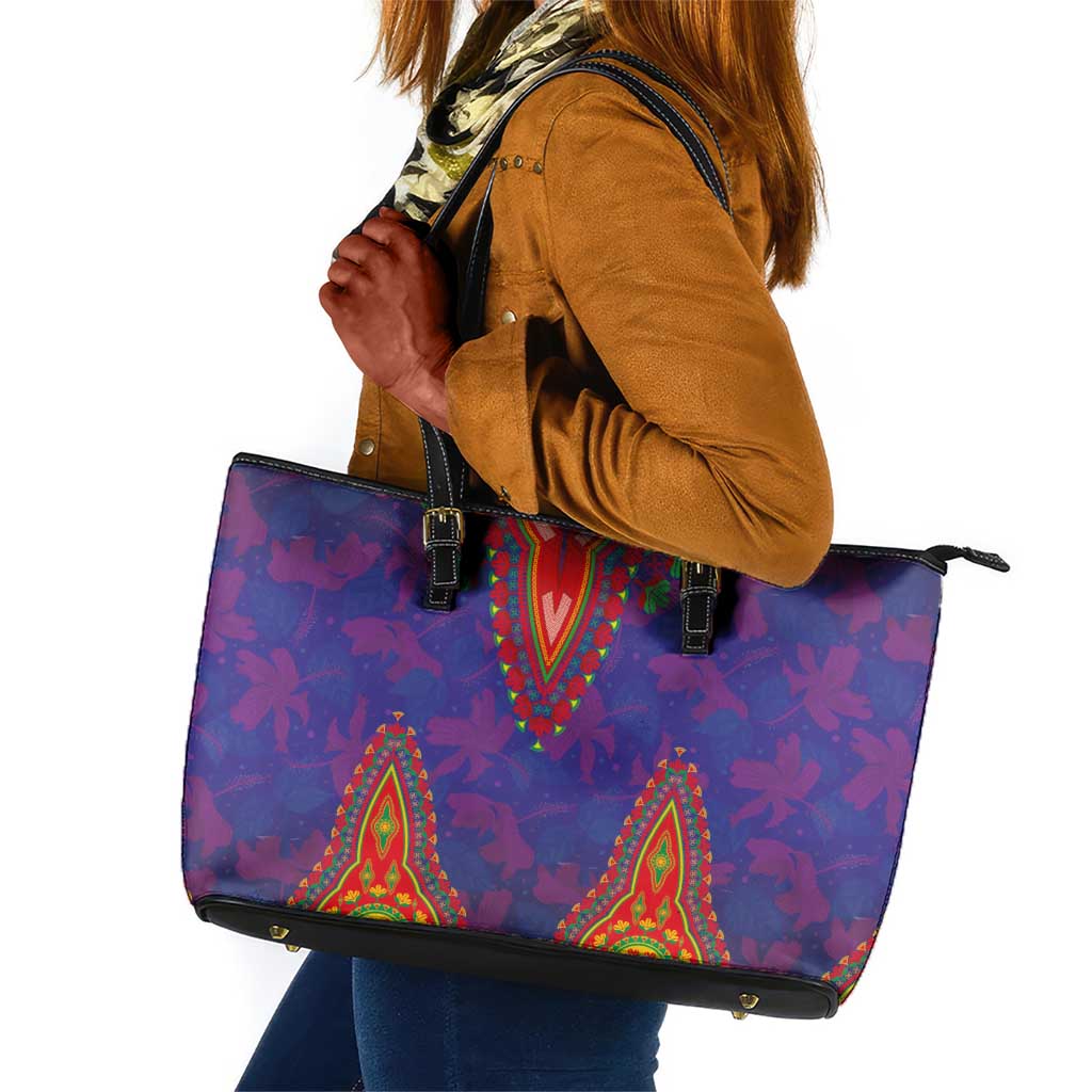 Haiti Leather Tote Bag Choeblack Dashiki Style Blue Color