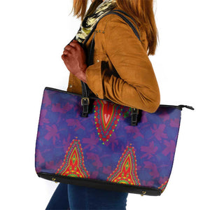 Haiti Leather Tote Bag Choeblack Dashiki Style Blue Color