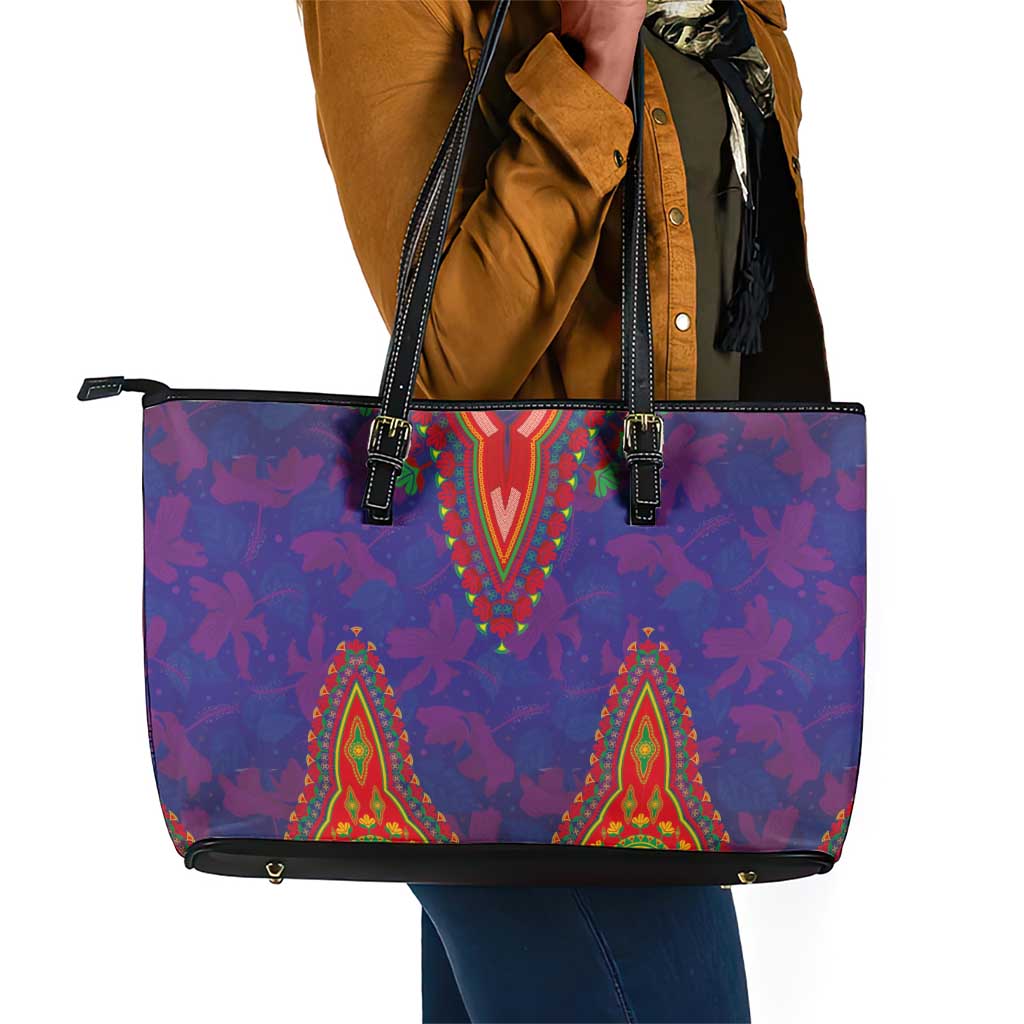 Haiti Leather Tote Bag Choeblack Dashiki Style Blue Color