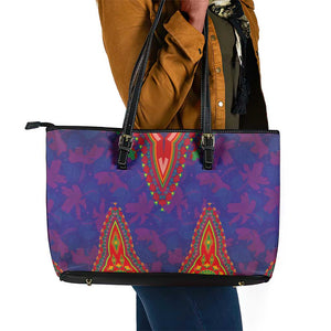 Haiti Leather Tote Bag Choeblack Dashiki Style Blue Color