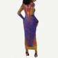 Haiti Long Sleeve Bodycon Dress Choeblack Dashiki Style Blue Color LT03