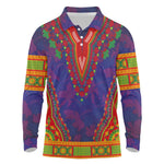 Haiti Long Sleeve Polo Shirt Choeblack Dashiki Style Blue Color