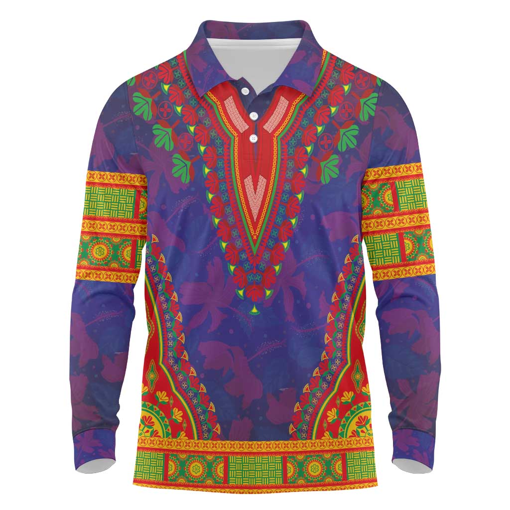 Haiti Long Sleeve Polo Shirt Choeblack Dashiki Style Blue Color