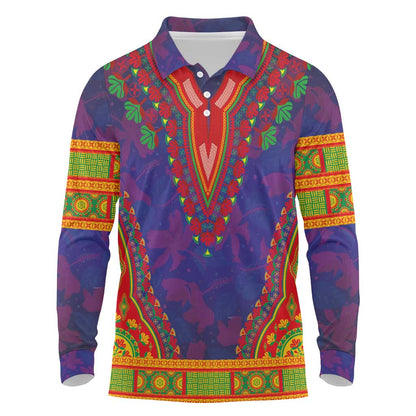 Haiti Long Sleeve Polo Shirt Choeblack Dashiki Style Blue Color