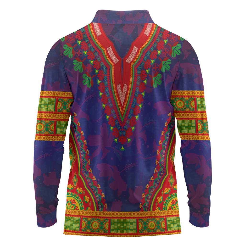 Haiti Long Sleeve Polo Shirt Choeblack Dashiki Style Blue Color