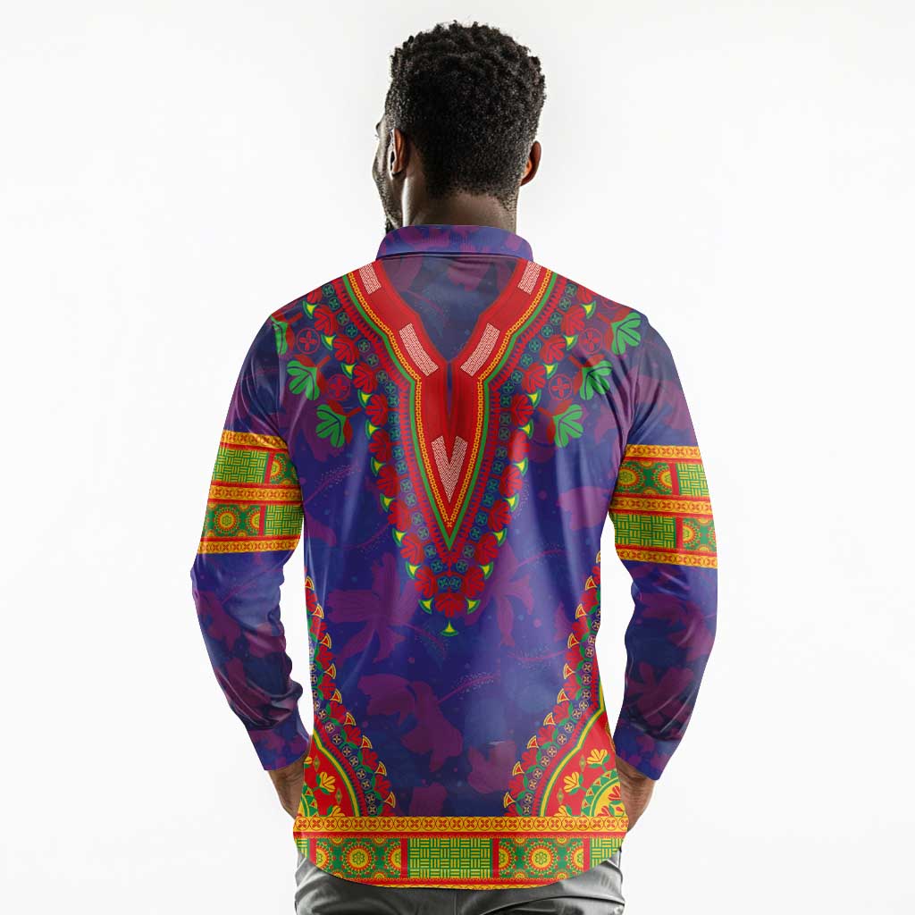 Haiti Long Sleeve Polo Shirt Choeblack Dashiki Style Blue Color