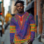 Haiti Long Sleeve Shirt Choeblack Dashiki Style Blue Color