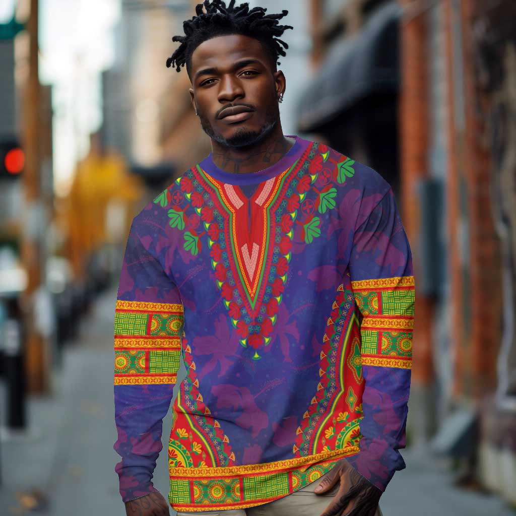 Haiti Long Sleeve Shirt Choeblack Dashiki Style Blue Color