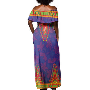 Haiti Off Shoulder Maxi Dress Choeblack Dashiki Style Blue Color