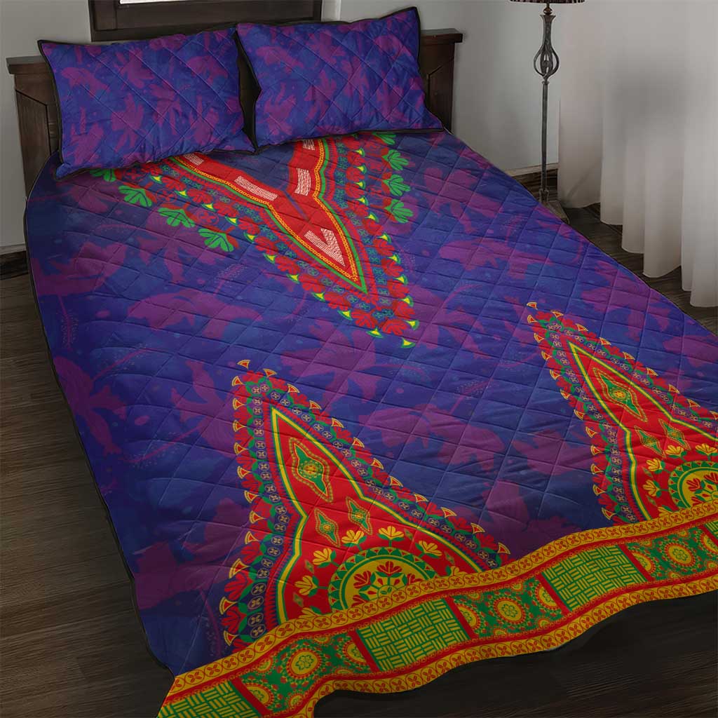 Haiti Quilt Bed Set Choeblack Dashiki Style Blue Color