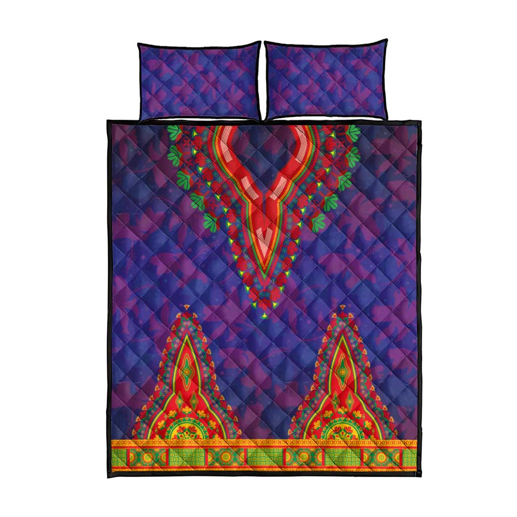 Haiti Quilt Bed Set Choeblack Dashiki Style Blue Color