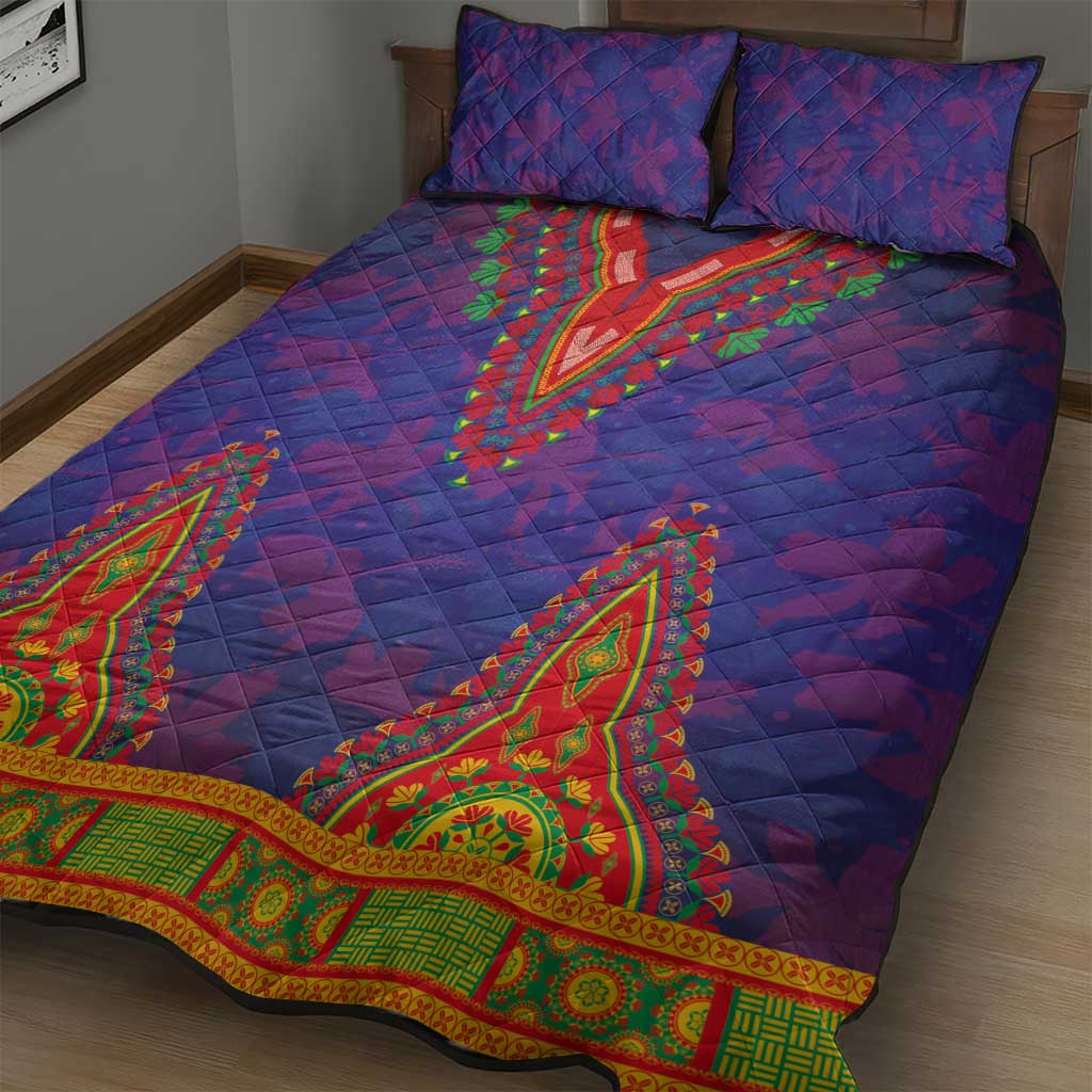 Haiti Quilt Bed Set Choeblack Dashiki Style Blue Color