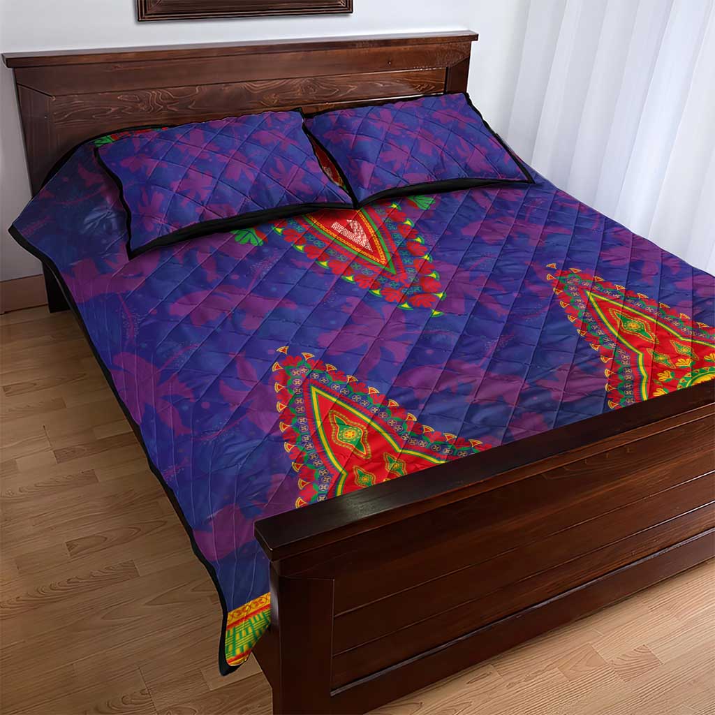 Haiti Quilt Bed Set Choeblack Dashiki Style Blue Color