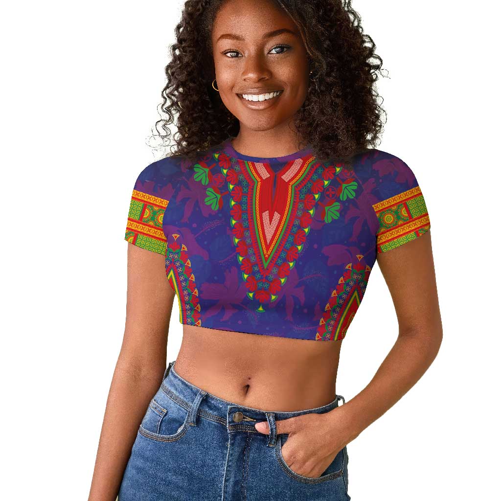 Haiti Raglan Cropped T shirt Choeblack Dashiki Style Blue Color