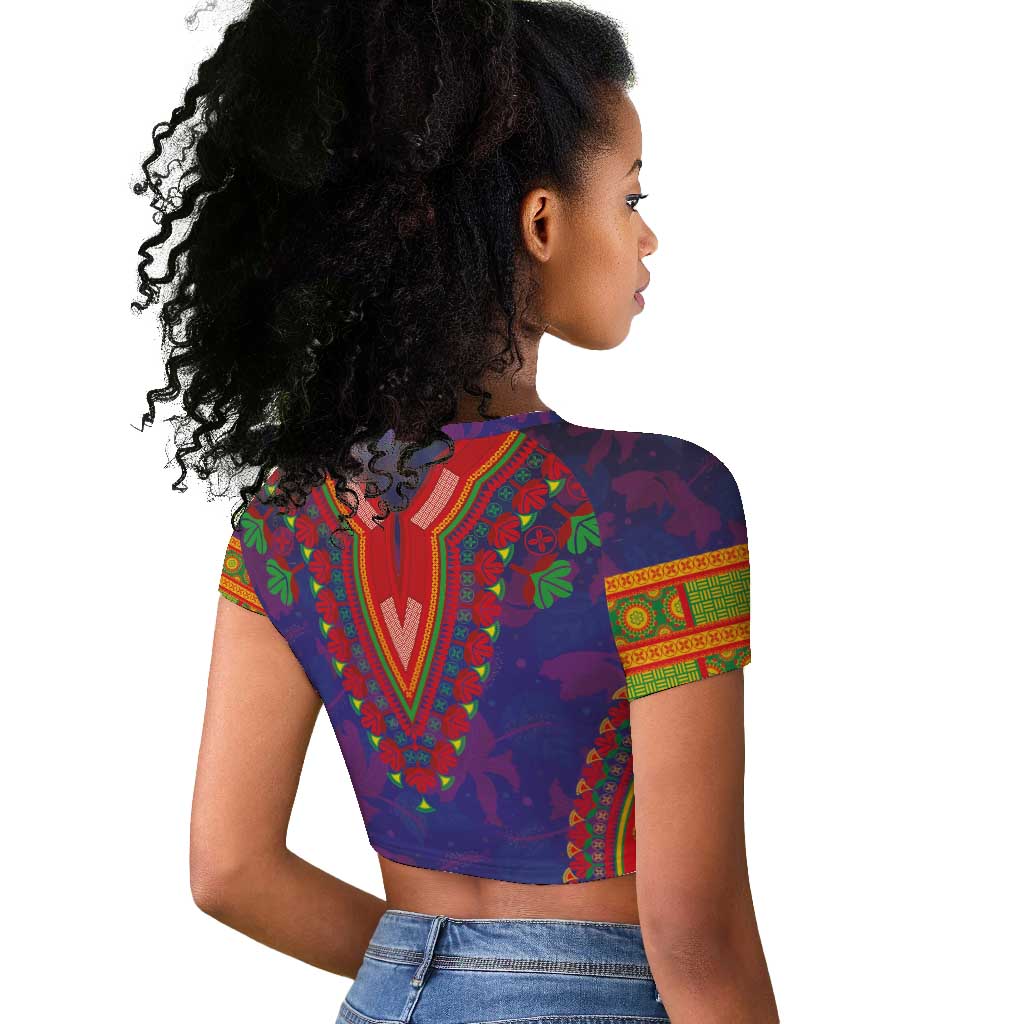 Haiti Raglan Cropped T shirt Choeblack Dashiki Style Blue Color