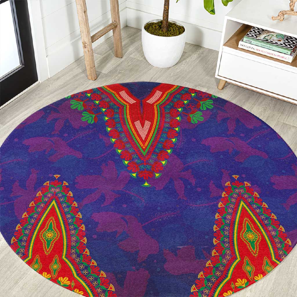 Haiti Round Carpet Choeblack Dashiki Style Blue Color
