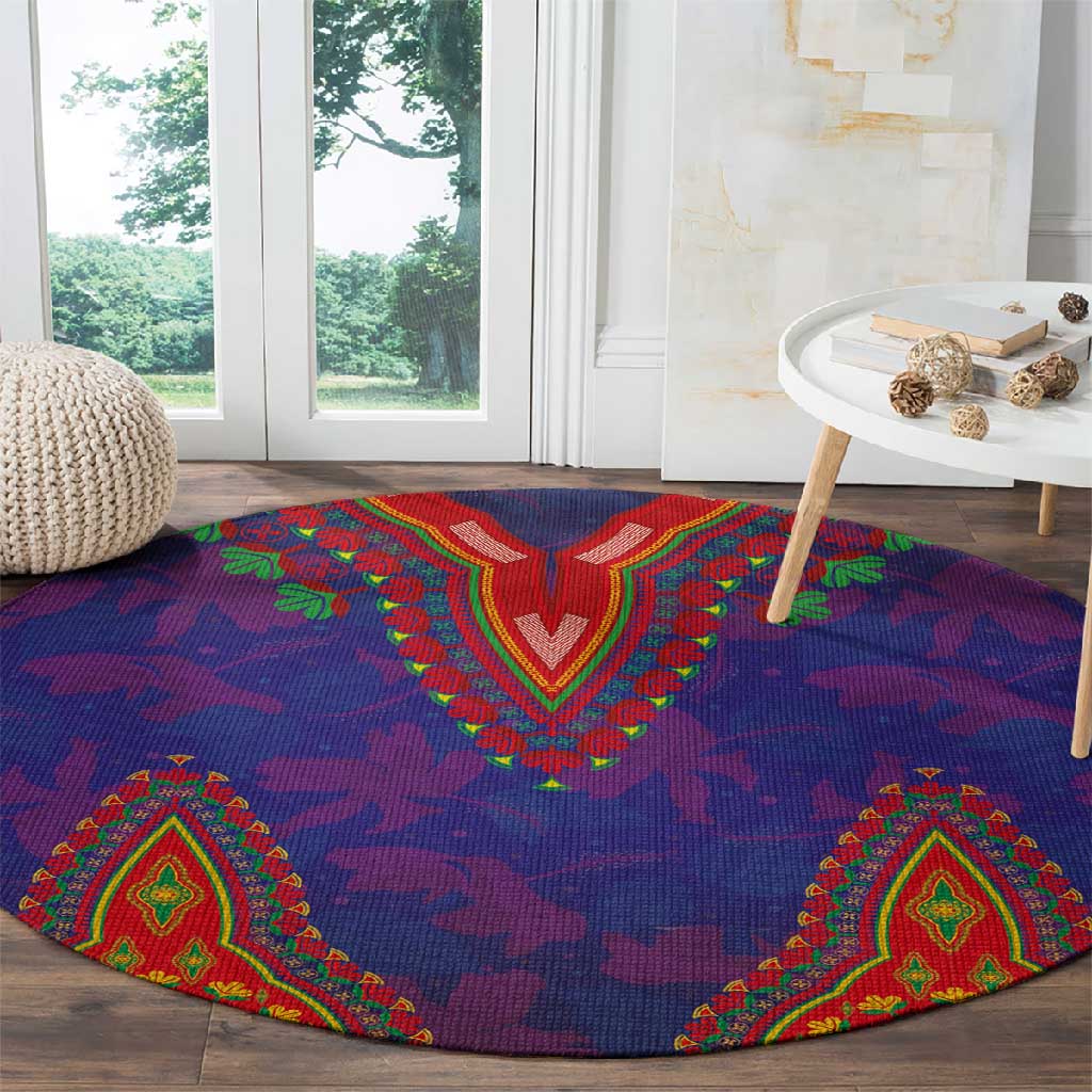 Haiti Round Carpet Choeblack Dashiki Style Blue Color