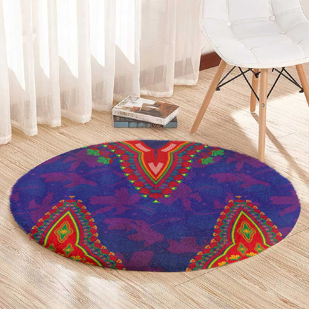 Haiti Round Carpet Choeblack Dashiki Style Blue Color