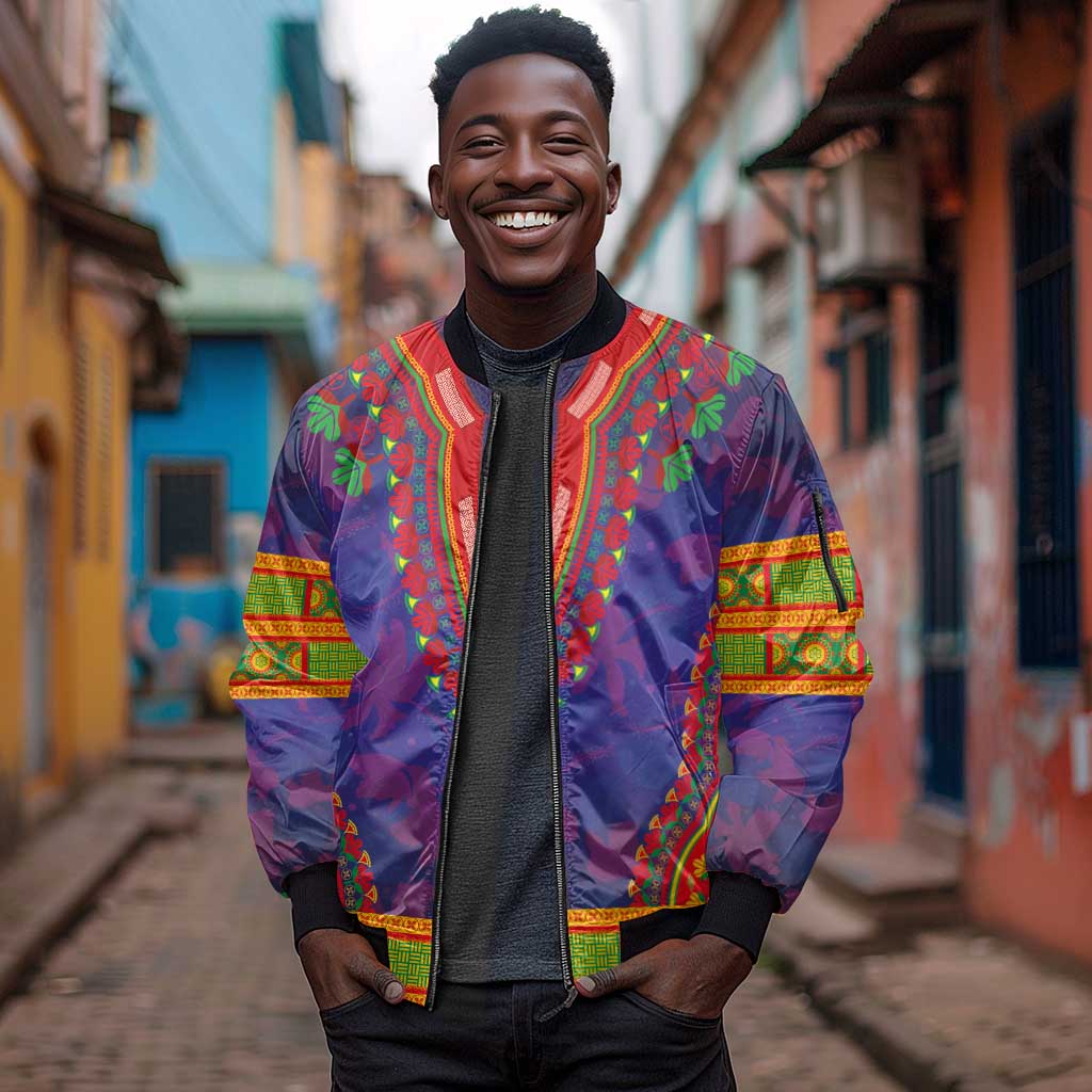 Haiti Sleeve Zip Bomber Jacket Choeblack Dashiki Style Blue Color