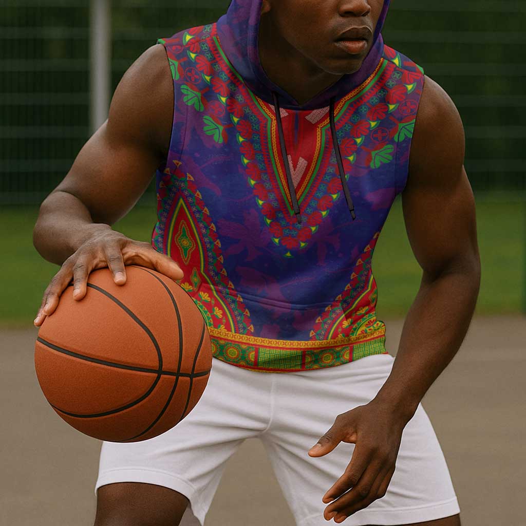 Haiti Sleeveless Hoodie Choeblack Dashiki Style Blue Color - African Pride
