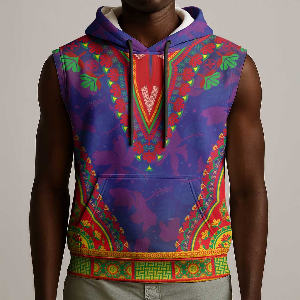 Haiti Sleeveless Hoodie Choeblack Dashiki Style Blue Color - African Pride