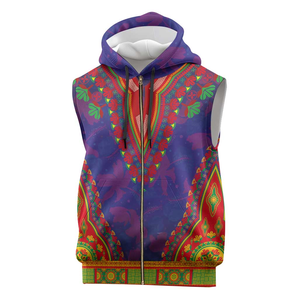 Haiti Sleeveless Zip Hoodie Choeblack Dashiki Style Blue Color - African Pride