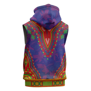 Haiti Sleeveless Zip Hoodie Choeblack Dashiki Style Blue Color - African Pride