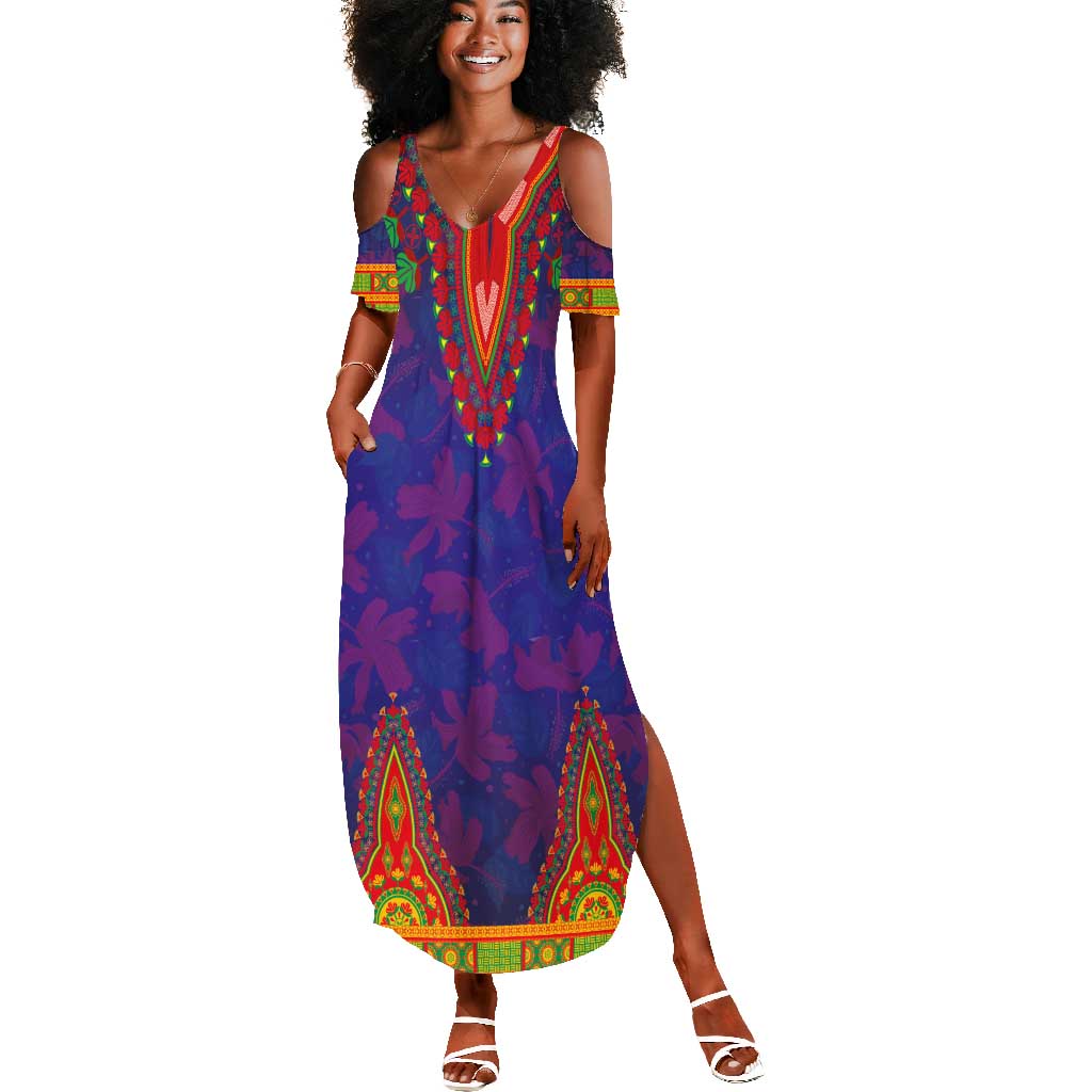 Haiti Summer Maxi Dress Choeblack Dashiki Style Blue Color