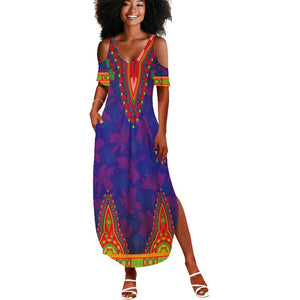 Haiti Summer Maxi Dress Choeblack Dashiki Style Blue Color