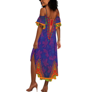 Haiti Summer Maxi Dress Choeblack Dashiki Style Blue Color