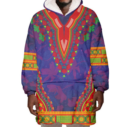 Haiti Wearable Blanket Hoodie Choeblack Dashiki Style Blue Color