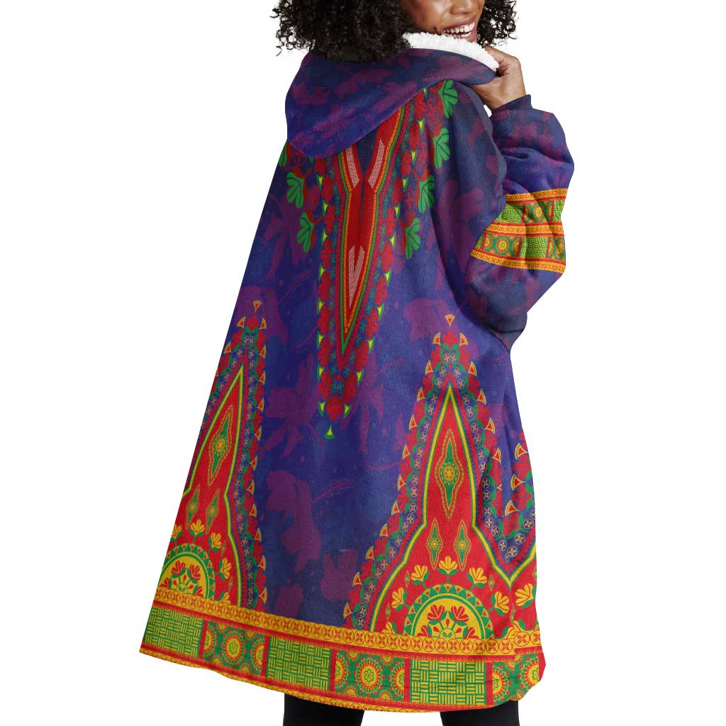 Haiti Wearable Blanket Hoodie Choeblack Dashiki Style Blue Color